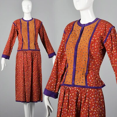 Juego de dos piezas de gamuza S años 70 serigrafía separada estampado floral boho hippie años 70 Foto 1 de 4