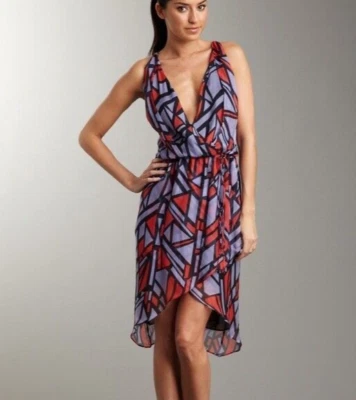 Robert Rodriguez Stained glass print silk dress red lavender SIZE 6 Party RARE - Image 1 of 4