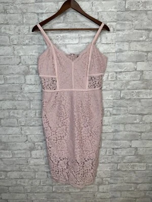 Vestido Express 12 Rosa Claro Floral Encaje Midi Vaina Sin Mangas Flecos Dobladillo Novia Foto 1 de 4