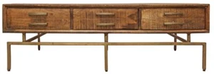 56 Brass And Brown Solid Wood Rectangular Distressed Storage Coffee Table - Picture 1 of 1