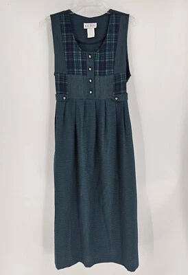 Miss Dorby Vtg School Marm Style Sleeveless Green/Blue Plaid Tie Back Dress 12 - Image 1 of 4