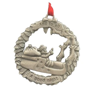 Vintage Lindsay Claire Pewter Ornament Santa Sleigh To All A Goodnight Org. Pkg. - Picture 1 of 4