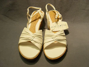 WOMENS WHITE STAG WHITE SANDALS SZ 9  ANKLE STRAPS,  CORK HEEL SOLE & INSOLE  - Picture 1 of 6
