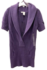 DKNY NWT Purple Short Sleeve Long Cable Knit Sweater Women’s Size Medium - Picture 1 of 16