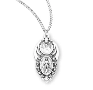 Sterling Silver Miraculous Medal Scapular Pendant Catholic Necklace, 1 Inch - Picture 1 of 4