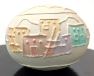 Vtg Rare 1989 Shadrak Pueblo Pottery or Ceramic Mountain Village Airbrushed Egg - Picture 1 of 12