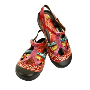 Elite By Corkys Floral Shoes Size 8 M Heel Strap Toe Bumper Red Multi Leather - Picture 1 of 7