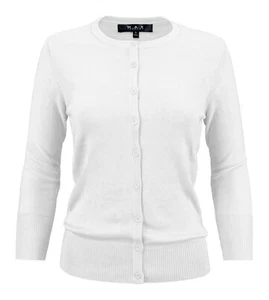 YEMAK Women's 3/4 Sleeve Crewneck Button-Down Basic Cardigan Sweater CO079 (S-L) - Picture 1 of 72