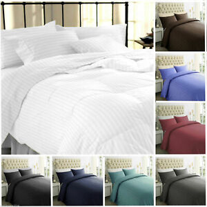100% Cotton Sateen Stripe Duvet Covet Quilt Cover With Pillow 1000 Thread Count