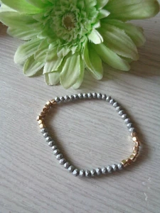  Armband  " kleine Würfelperlen" gold "Glasschliffperlen" grau - Bild 1 von 2