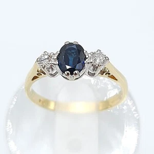 Vintage 18ct Solid Yellow Gold 1/2 Carat Natural Sapphire & Diamond Trilogy Ring - Picture 1 of 8