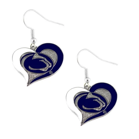 Penn State Nittany Lions PSU NCAA Heart Swirl Charm Silver Dangle Earrings Set Cover