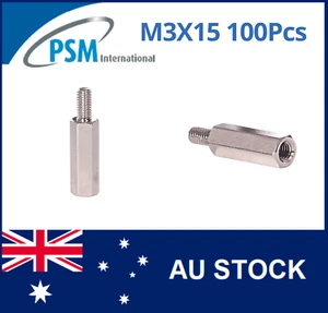 M3 X 15 PSM SPACER HEX MALE / FEMALE BRASS NICKEL PLATED SPA02BM315MM 100PCS - Picture 1 of 5