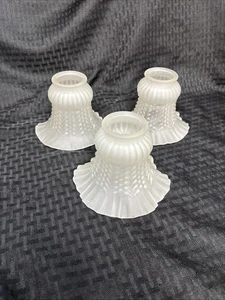 3 Vtg Ribbed Ruffled Frosted White Glass Lamp Shades 2.125" fitter - Picture 1 of 7