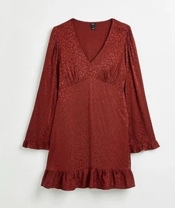RIVER ISLAND jacquard Leopard Ruffle Mini Dress Size 16 Rust - Picture 1 of 7