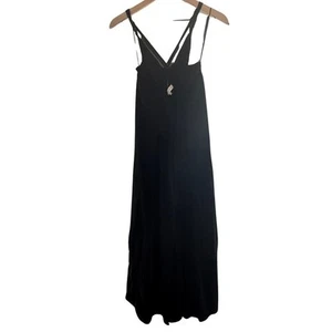 HYFVE Black Linen Blend Maxi Dress Spaghetti Strap Women’s size L Vacation Beach - Picture 1 of 10