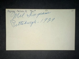1929 Piratas: Mel Ingram, firmado 3x5 - fallecido 1979 - Imagen 1 de 1