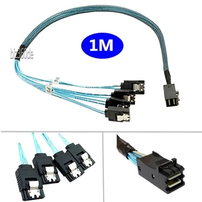 Mini SAS SFF-8643 zu 4x SATA 7pin Splitter Kabel Festplatten Datenkabel 1m - Bild 1 von 4