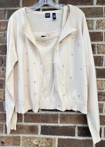 Vintage GAP 90s Sweater And Cami Set NWT Hand Embroidered Picot Edge M/L Classic - Bild 1 von 24