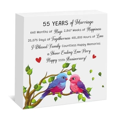 Letrero de caja de madera de regalo de matrimonio de aniversario para pareja 55 años de casado 55 Foto 1 de 4