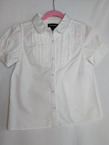 Ralph Lauren Shirt Girls 5 Cotton White Puff Shoulder Pintuck Ruffle Button Down - Picture 1 of 5