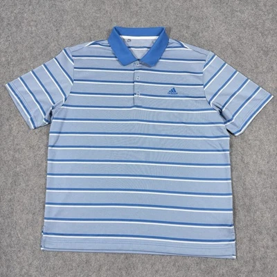 Adidas Short Sleeve Striped Casual Sport Polo Shirt Men's Size Large Blue White - Image 1 of 4
