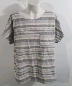 Linen Lux Grey Stripe Top Blouse Sz L - Picture 1 of 6