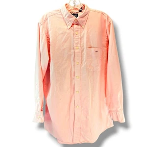 LANDS' END Pink Pinpoint Oxford Button Up Shirt L 16 X 32 Embroider Logo Lng Slv - Picture 1 of 11