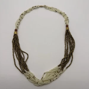 Twisted Seed Bead Necklace – White & Bronze Multi-Strand Boho Statement - Picture 1 of 4