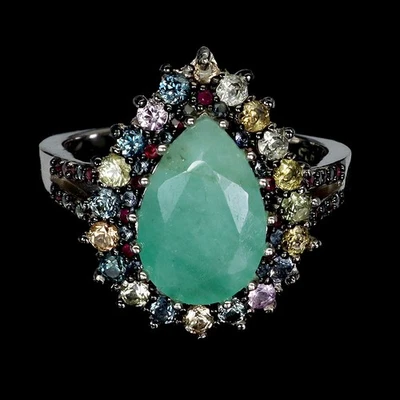 Anillo de plata de ley 925 pera esmeralda 12x8 mm zafiro rubí piedras preciosas tamaño 7,5 Foto 1 de 4