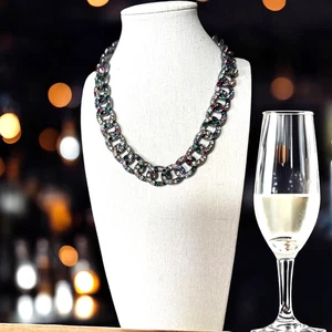 J. CREW Schwarz Silber Bunt Funkelnde Kristall Kette Choker Halskette JC540 - Bild 1 von 6