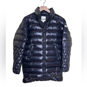 DIESEL Down Puffer Jacket Girl's Sz 14 Black Shiny Quilted Sleeves Logo Patch - Picture 1 of 14