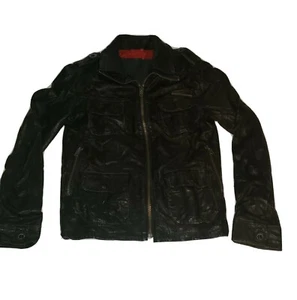 SUPERDRY Leather Brad Ryan Biker Jacket Men Size Medium Black - Picture 1 of 12