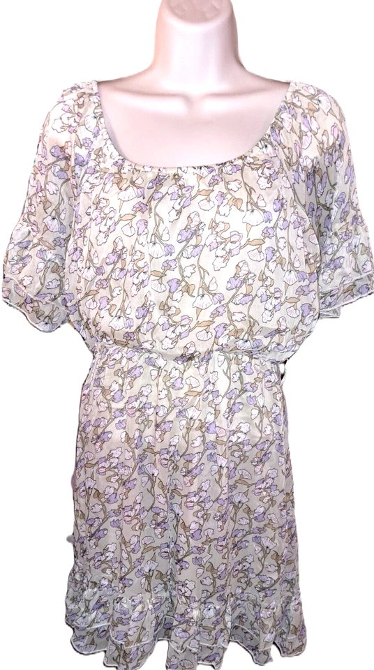 Womens YA Los Angeles beige purple floral boutique dress SMALL boho western - Image 1 of 4