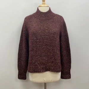 Ann Taylor Metallic Chunky Knit Mock Neck Long Sleeve Sweater Burgundy Large - Picture 1 of 8