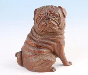 Japanese boxwood hand carved lovely dog Figure statue netsuke collectable Gift - Picture 1 of 5