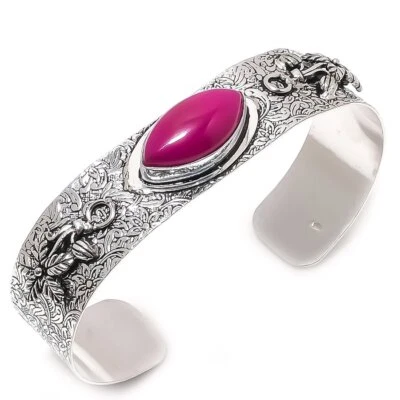 Kashmir Red Ruby Ethnic Gemstone 925 Sterling Silver Cuff Bracelet Adjustable C1 - Image 1 of 4
