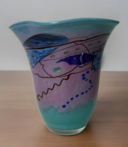 VTG Art Glass Vase Don Bagwell Abstract Geometric Purple 1989 Approximately 7” - Picture 1 of 8