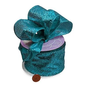 2.5" Wide Turquoise Glitter Wired Ribbon - 10 Yards (57787175) - Picture 1 of 1
