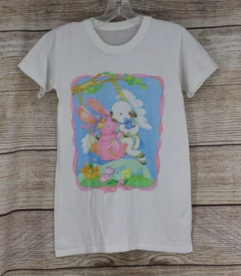 DE COLECCIÓN Jóvenes Niñas Talla 10/12 Pullover Vestido de Noche Camisa Conejito de Pascua Cordero Blanco Foto 1 de 4