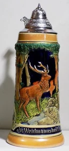 Vintage Musical Beer Stein Mug Hand Painted Deer Hunt Thorens Musical Movement - Picture 1 of 6
