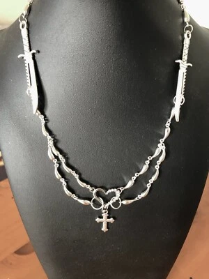 Men's Women's Handcrafted Necklace 925 Silver Heart Cross Knife Goth Gothic OOAK - Image 1 of 4