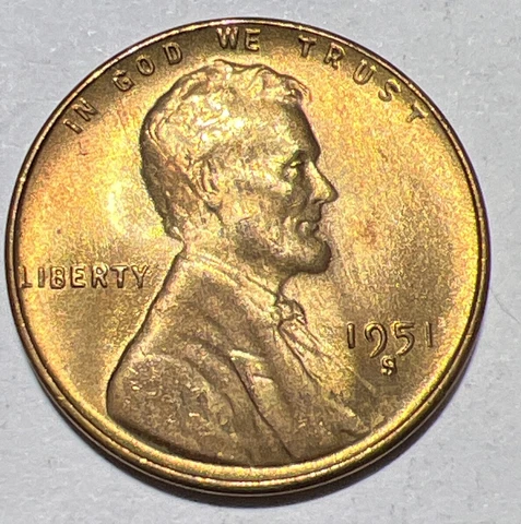 RED BU 1951-S LINCOLN WHEAT PENNY / CENT San Francisco Mint 1c ACTUAL PHOTOS A2 Cover