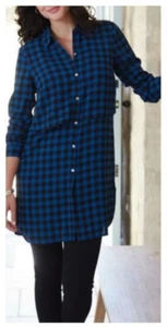New J Jill Layered Long Button Tunic Blouse Blue Black Check XS Dress Casual - Picture 1 of 6