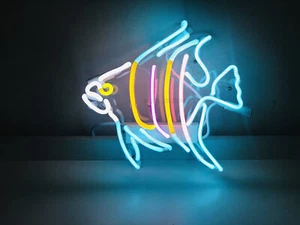 Tropical Fish Real Glass Neon Light Sign Man Cave Bedroom Wall Hanging 14"x12" - Picture 1 of 1