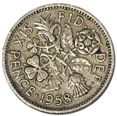 1958 Great Britain 6 Pence World Coin KM# 903 Sixpence Elizabeth 6p Lot B9-2 - Image 1 of 4