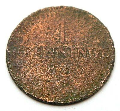 GERMANY 4 PFENNINGE 1865 OLD COIN - Image 1 of 2
