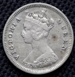 1893 HONG KONG - 10 CENTS - .800 SILVER - Queen Victoria - Picture 1 of 3