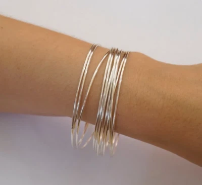 Set of 10 Solid Sterling Silver Handmade Bangles Sterling Bangle - Image 1 of 4