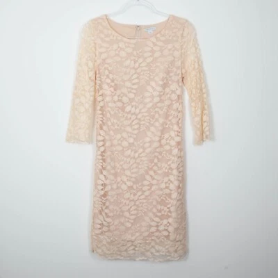 Vestido de cóctel granate Hill para mujer con superposición de encaje floral talla 2 crema manga 3/4 Foto 1 de 4